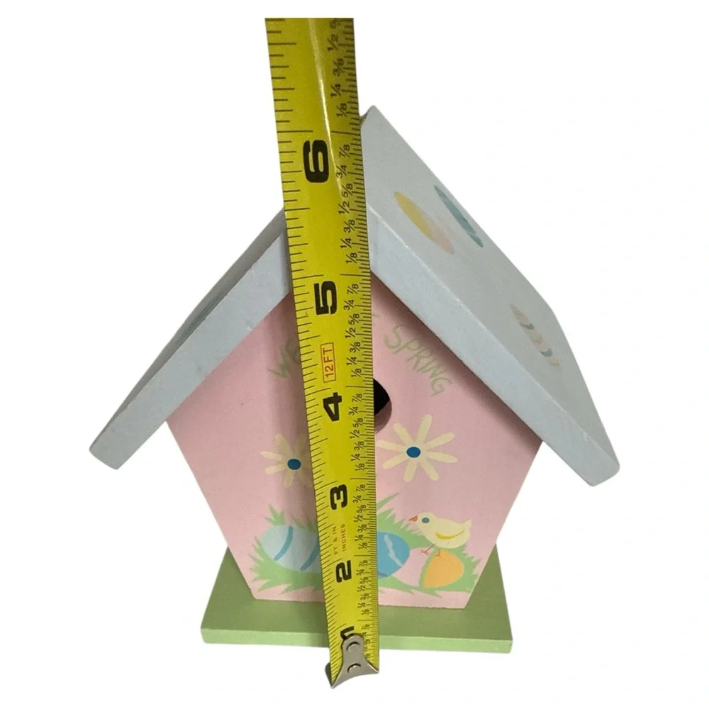 Pink Wooden Spring Birdhouse Décor Welcome Spring Easter Eggs Chick Hand Painted